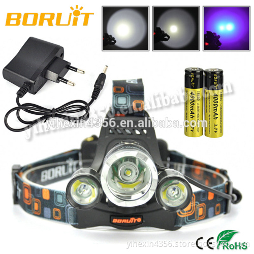 BORUIT RJ-3000 Purple Light Rechargeable LED Headlamp with Battery / Charger